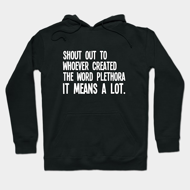 Funny Saying - Shout Out To Whoever Created The Word Plethora It Means A Lot Hoodie by Kudostees